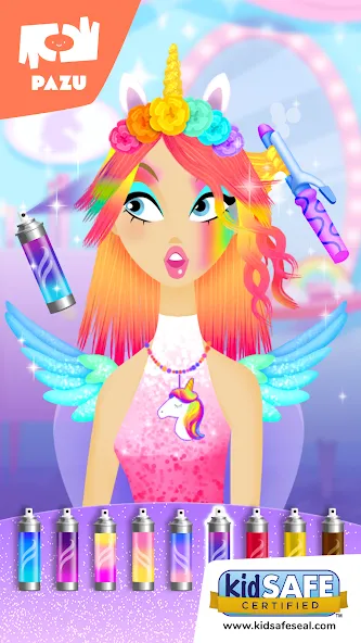 Скачать Girls Hair Salon Unicorn Mod APK — Разблокированы все прически и аксессуары — скриншот 1