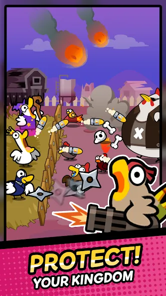 Скачать взлом Duck vs Chicken : Idle Defense — Безлимитные деньги и усиленная защита — скриншот 1