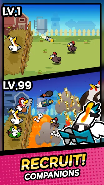 Скачать взлом Duck vs Chicken : Idle Defense — Безлимитные деньги и усиленная защита — скриншот 2