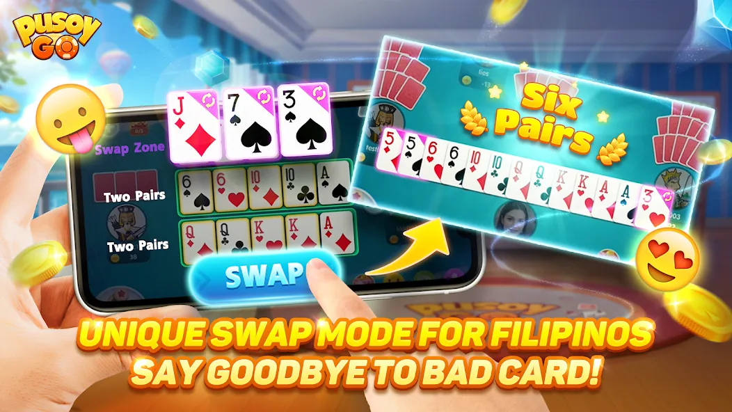Скачать мод Pusoy Go-Competitive 13 Cards — Безлимитные монеты и алмазы — скриншот 4