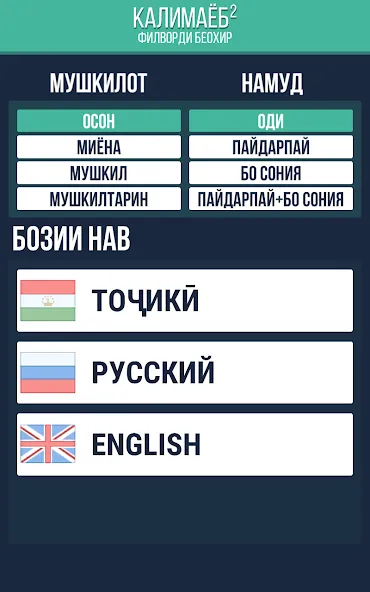Калимаёб 2 - филворди беохир ё (Мод: Без рекламы и все подсказки) — скачать на Андроид — скриншот 1 Калимаёб 2 - филворди беохир ё (Мод: Без рекламы и все подсказки) — скачать на Андроид — скриншот 1