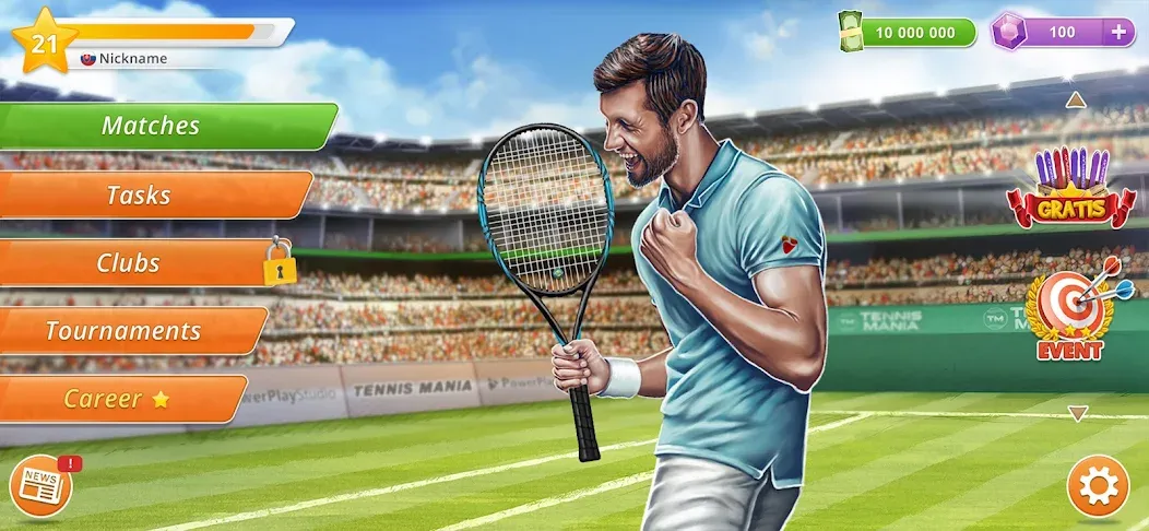 Tennis Mania Mobile взломанный APK — Безлимитные монеты и все ракетки — скриншот 2 Tennis Mania Mobile взломанный APK — Безлимитные монеты и все ракетки — скриншот 2