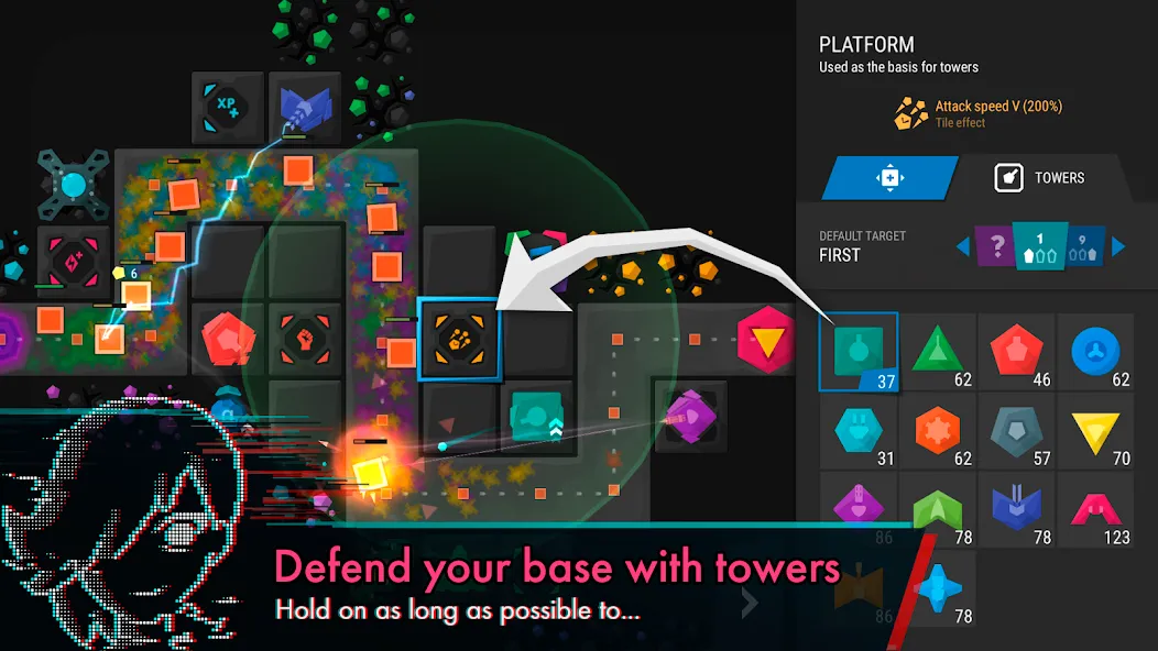 Infinitode 2 - Tower Defense бесплатно на Андроид — мод: Безлимитные ресурсы и открыты все уровни — скриншот 1