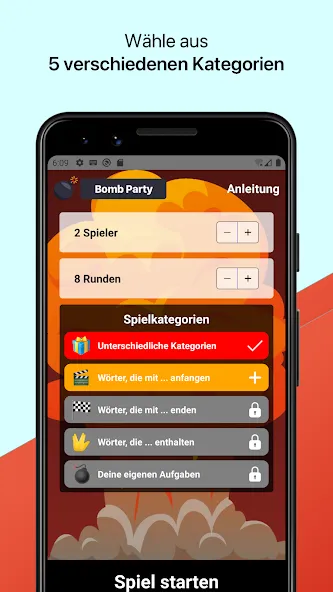 Скачать мод Bomb Party: Das Bombenspiel! — Безлимитные подсказки и быстрые раунды — скриншот 1