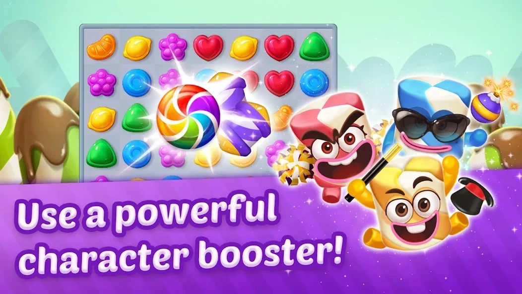Lollipop Sweet Heroes Match3 на телефон — скачать мод: Безлимитные жизни и подсказки — скриншот 4 Lollipop Sweet Heroes Match3 на телефон — скачать мод: Безлимитные жизни и подсказки — скриншот 4