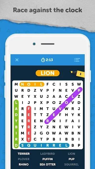 Скачать Infinite Word Search Puzzles последней версии — Безлимитные подсказки и монеты — скриншот 1