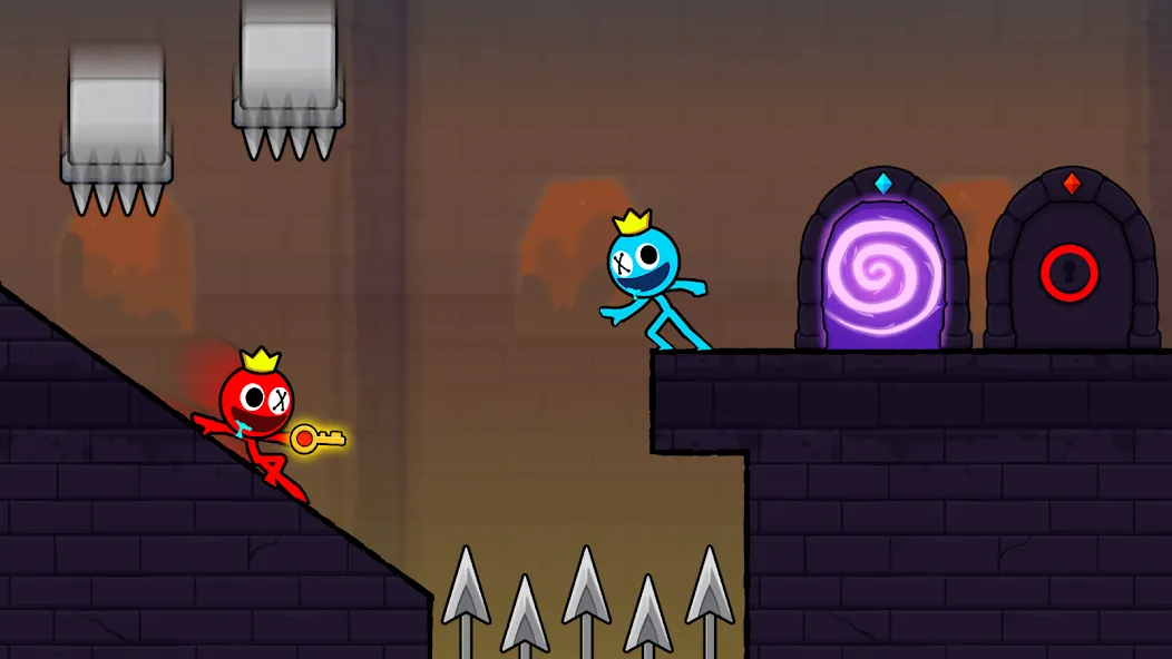 Red and Blue Stickman 2024 (Мод: Открыты все уровни и скины) — скачать на Андроид — скриншот 4 Red and Blue Stickman 2024 (Мод: Открыты все уровни и скины) — скачать на Андроид — скриншот 4