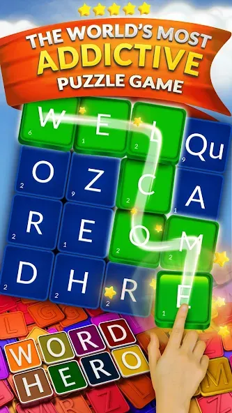 Скачать WordHero : word finding game на Андроид с модом — Безлимитные подсказки и подсвеченные слова — скриншот 1