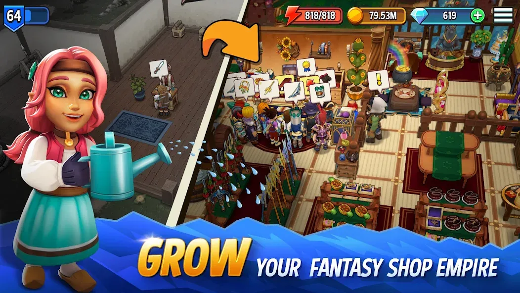Скачать Shop Titans: RPG Idle Tycoon мод — Безлимитные деньги и ресурсы — скриншот 1