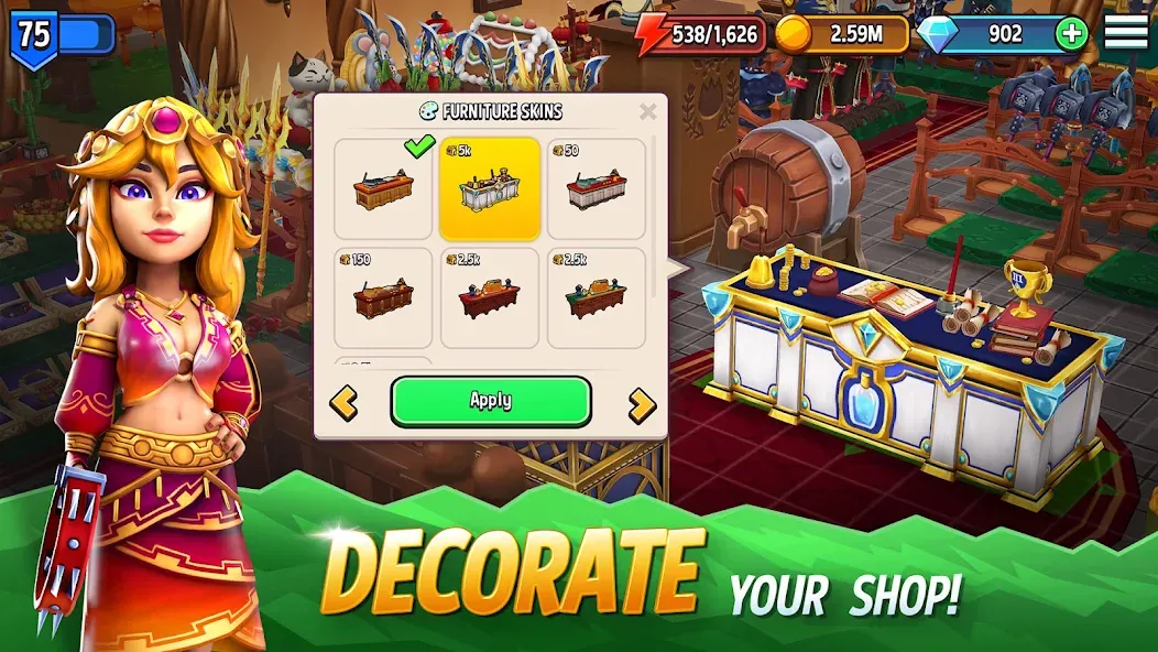 Скачать Shop Titans: RPG Idle Tycoon мод — Безлимитные деньги и ресурсы — скриншот 3
