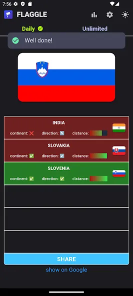 Flaggle — Открыты все флаги и подсказки, скачать мод APK — скриншот 1
