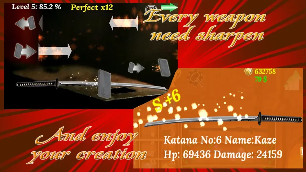 Мод Katana Collection : blacksmith — Безлимитные деньги и материалы, скачать APK — скриншот 4 Мод Katana Collection : blacksmith — Безлимитные деньги и материалы, скачать APK — скриншот 4