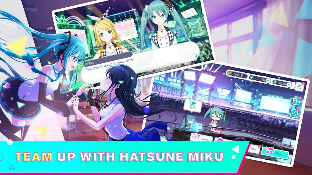 HATSUNE MIKU: COLORFUL STAGE! бесплатно на Андроид — мод: Разблокированы все песни и костюмы — скриншот 1
