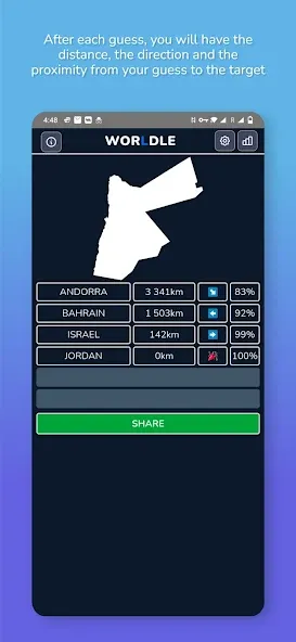 Worldle - Guess the Country взлом APK — Безлимитные попытки и подсказки — скриншот 4 Worldle - Guess the Country взлом APK — Безлимитные попытки и подсказки — скриншот 4