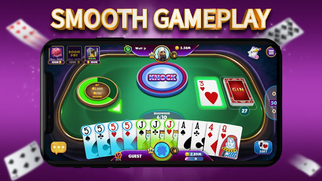 Gin Rummy Elite: Online Game — скачать мод: Безлимитные фишки и быстрая игра — скриншот 2