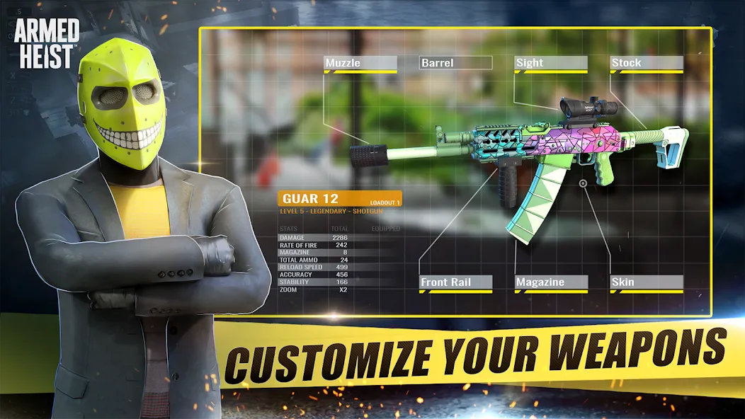 Armed Heist: Shooting gun game MOD APK: Безлимитные деньги и оружие — скриншот 3