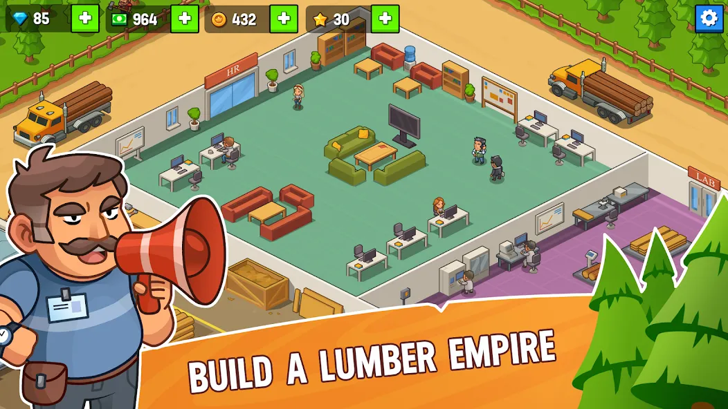 Скачать Lumber Inc Tycoon бесплатно — Безлимитные деньги и ресурсы — скриншот 1