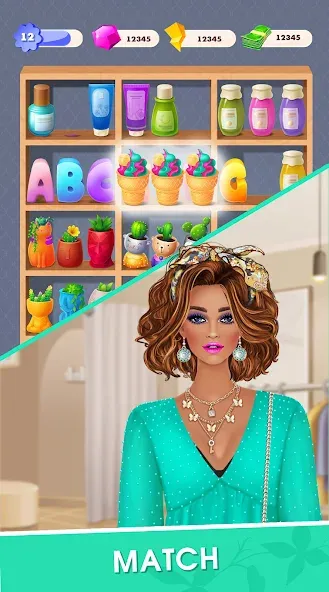 Fashion Triple Match: Dress Up взломанный APK — Безлимитные деньги и все наряды — скриншот 2