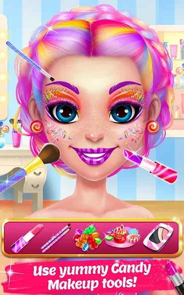 Candy Makeup Beauty Game на телефон — скачать мод: Безлимитные деньги и макияж открыт — скриншот 2 Candy Makeup Beauty Game на телефон — скачать мод: Безлимитные деньги и макияж открыт — скриншот 2