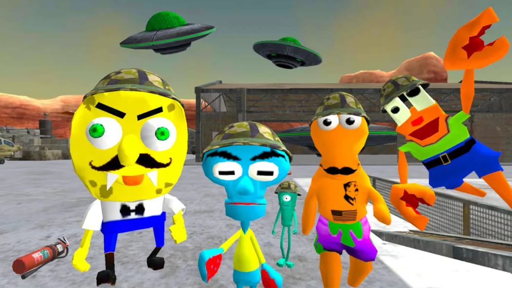 Sponge Area 51. Neighbor Alien мод на Андроид: Безлимитные патроны и ускоренный бег — скриншот 1