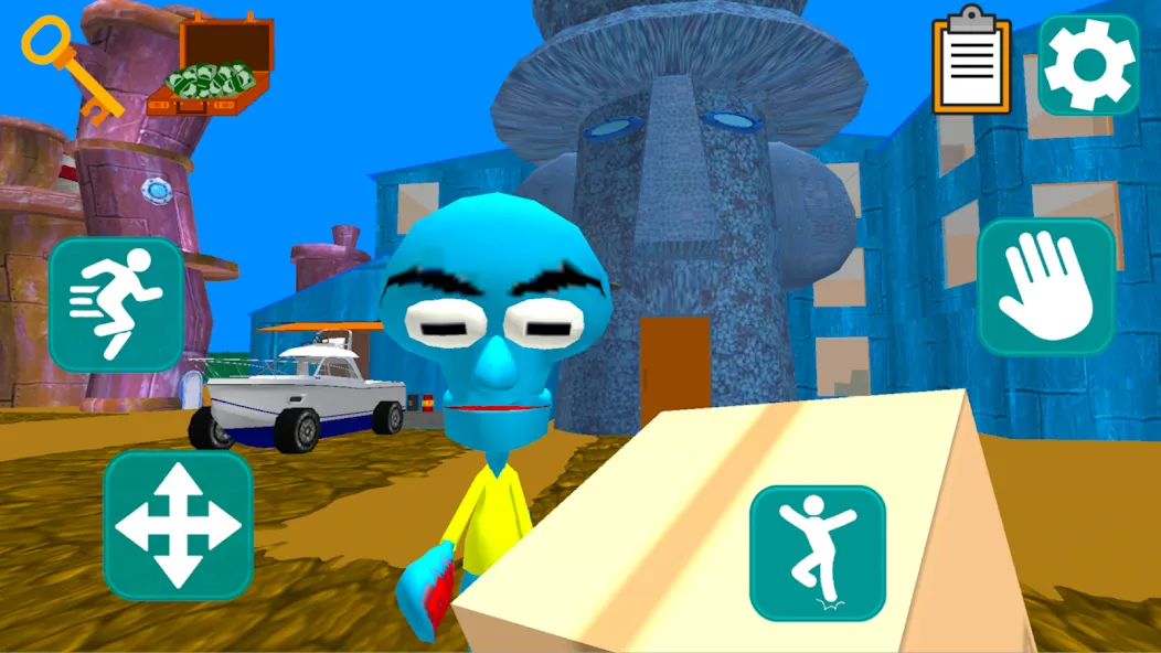 Squid Neighbor. Sponge Escape на телефон — скачать мод: Безлимитные монеты и все уровни открыты — скриншот 1 Squid Neighbor. Sponge Escape на телефон — скачать мод: Безлимитные монеты и все уровни открыты — скриншот 1