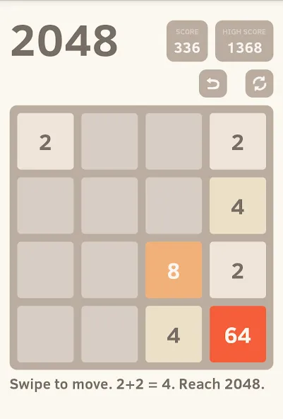 2048 бесплатно на Андроид — мод: Подсказки и отмена ходов — скриншот 2