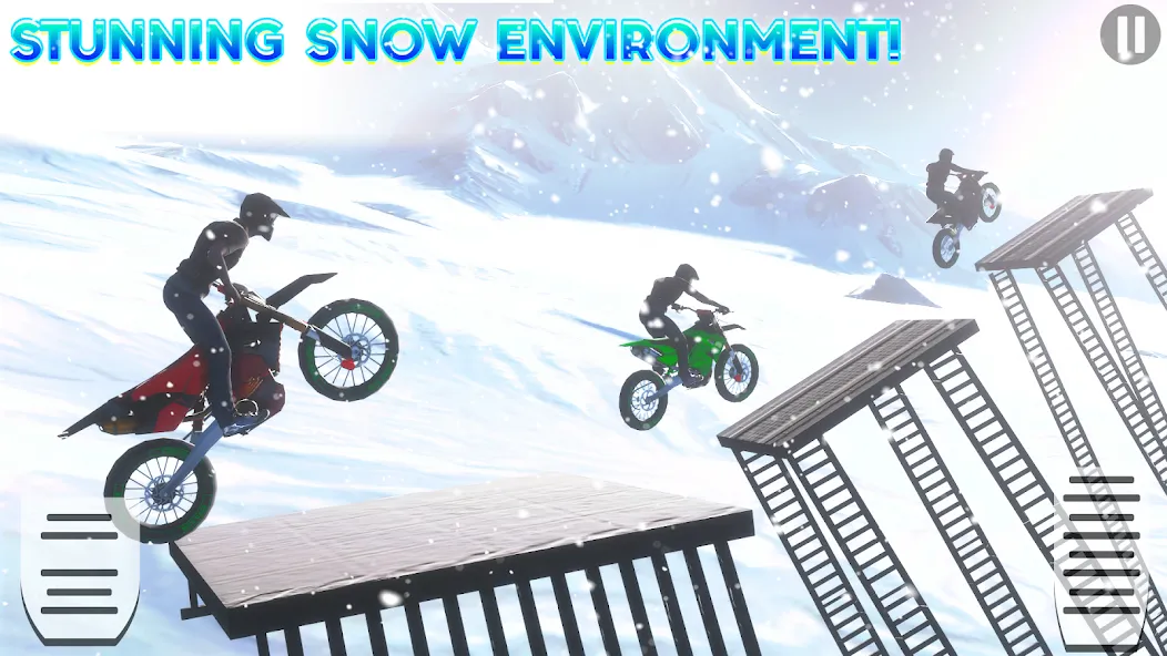 Snow Tricky Bike Stunt Race 3D — последняя версия с модом (Безлимитные деньги и топливо) — скриншот 2 Snow Tricky Bike Stunt Race 3D — последняя версия с модом (Безлимитные деньги и топливо) — скриншот 2