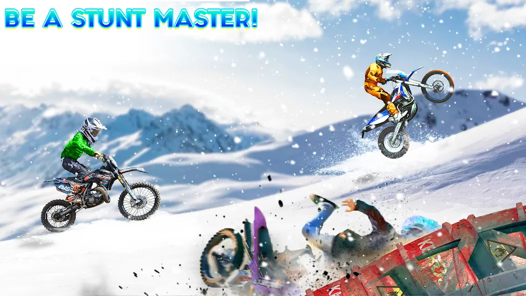 Snow Tricky Bike Stunt Race 3D — последняя версия с модом (Безлимитные деньги и топливо) — скриншот 3 Snow Tricky Bike Stunt Race 3D — последняя версия с модом (Безлимитные деньги и топливо) — скриншот 3