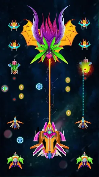 Galaxy Shooting: Alien Attack MOD APK: Безлимитные деньги и усиленное оружие — скриншот 1