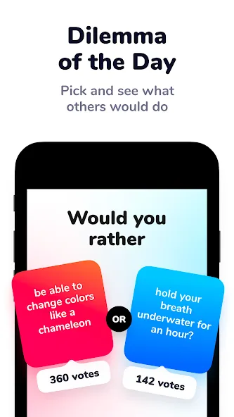 Dilemmaly - Would you rather? бесплатно на Андроид — мод: Безлимитные дилеммы и все режимы — скриншот 4