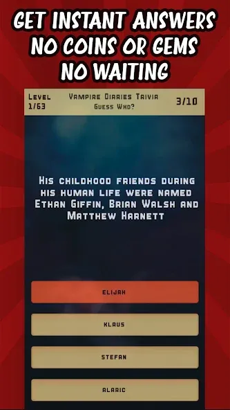 Vampire Diaries Quiz Trivia взлом на Андроид — Открыты все вопросы и подсказки — скриншот 3 Vampire Diaries Quiz Trivia взлом на Андроид — Открыты все вопросы и подсказки — скриншот 3