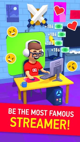 Idle Streamer - Tuber game взлом на Андроид — Безлимитные деньги и бонусы — скриншот 1