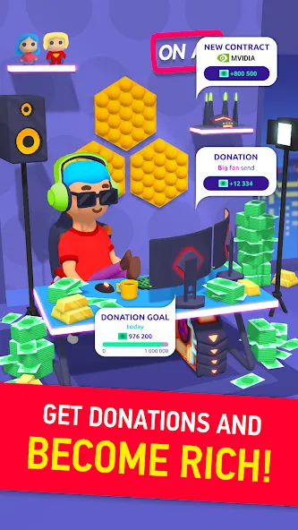 Idle Streamer - Tuber game взлом на Андроид — Безлимитные деньги и бонусы — скриншот 2