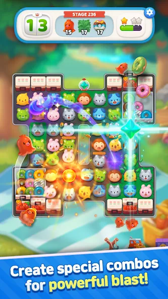 Скачать Anipang Match на Андроид с модом — Безлимитные жизни и усилители — скриншот 2 Скачать Anipang Match на Андроид с модом — Безлимитные жизни и усилители — скриншот 2