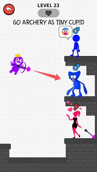 Love Archer rainbow monster на телефон — скачать мод: Безлимитные стрелы и открытые уровни — скриншот 1 Love Archer rainbow monster на телефон — скачать мод: Безлимитные стрелы и открытые уровни — скриншот 1
