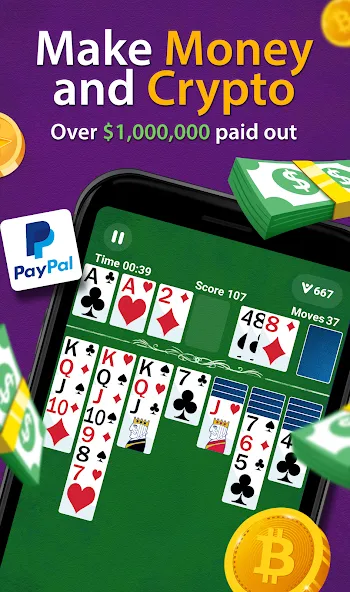 Solitaire - Make Money MOD APK скачать на Андроид — Безлимитные деньги и бонусы — скриншот 1