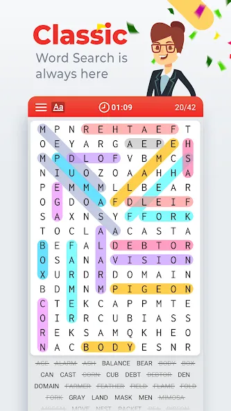 Скачать Word Search Colorful на Андроид с модом — Подсказки доступны без ограничений — скриншот 1 Скачать Word Search Colorful на Андроид с модом — Подсказки доступны без ограничений — скриншот 1