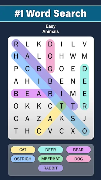 Скачать мод Word Search: Word Find — Безлимитные подсказки и монеты — скриншот 1