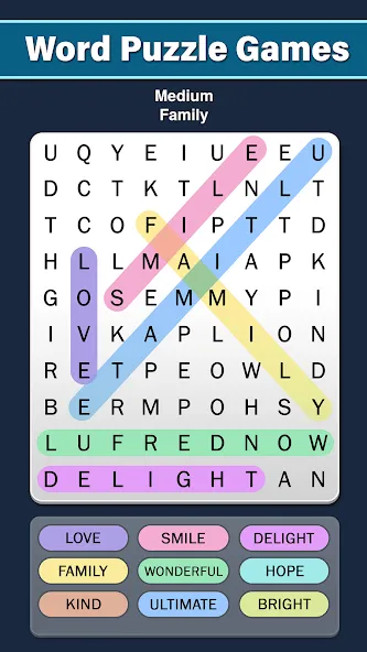 Скачать мод Word Search: Word Find — Безлимитные подсказки и монеты — скриншот 2