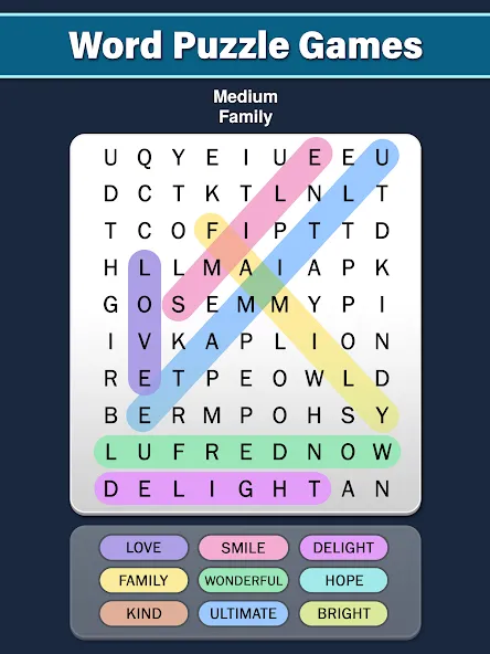 Скачать мод Word Search: Word Find — Безлимитные подсказки и монеты — скриншот 5