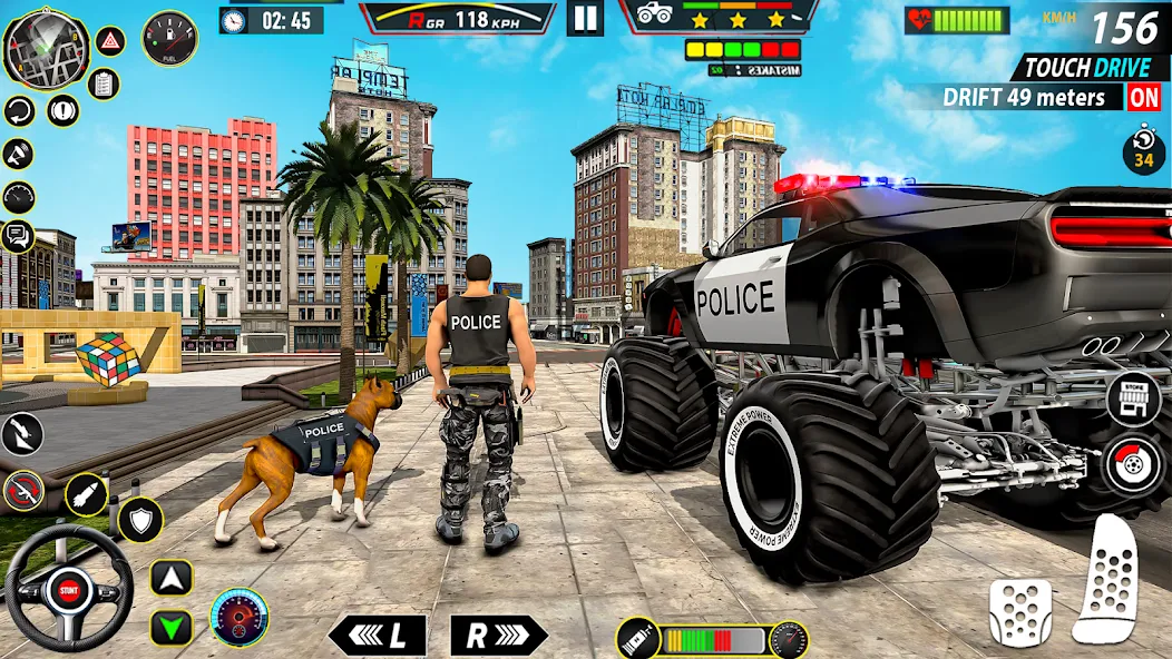 Police Monster Truck Car Games MOD APK скачать на Андроид — Безлимитные деньги и топливо — скриншот 1