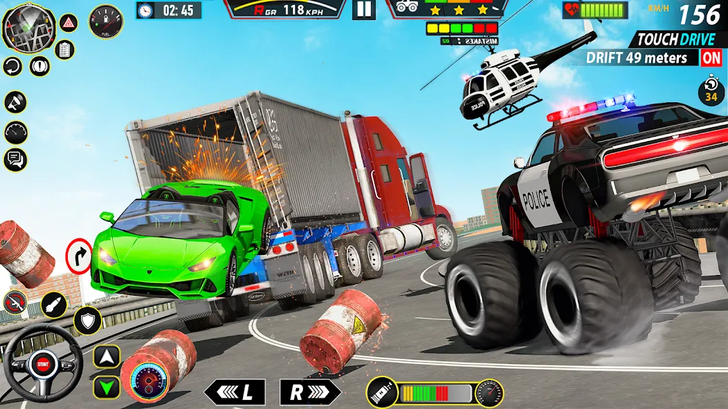Police Monster Truck Car Games MOD APK скачать на Андроид — Безлимитные деньги и топливо — скриншот 2