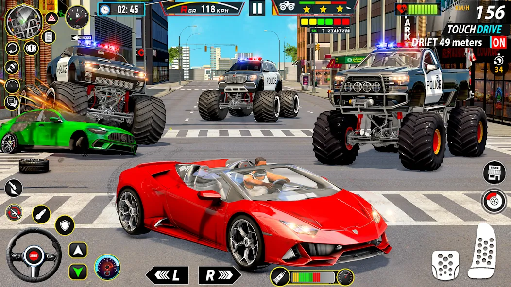 Police Monster Truck Car Games MOD APK скачать на Андроид — Безлимитные деньги и топливо — скриншот 3