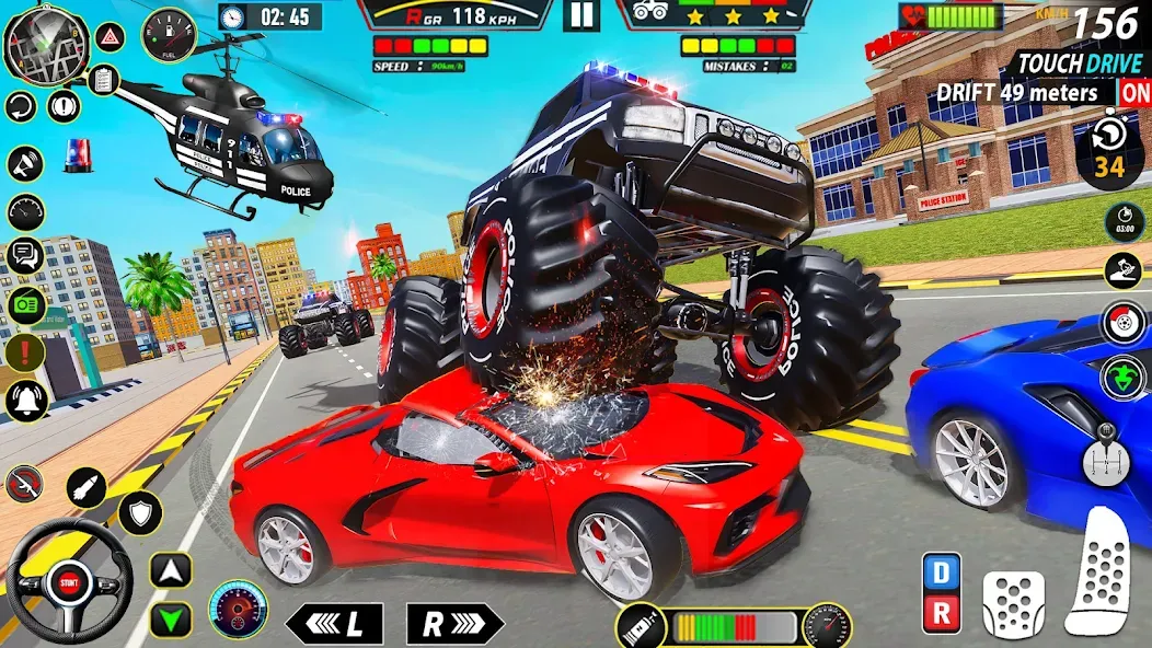 Police Monster Truck Car Games MOD APK скачать на Андроид — Безлимитные деньги и топливо — скриншот 5