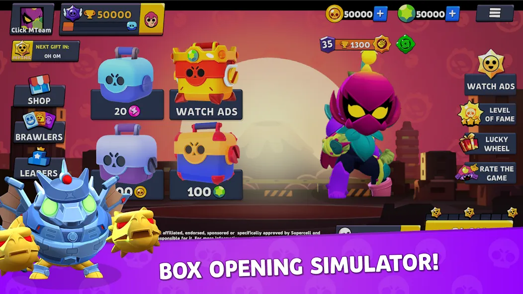 Brawl Box Stars Simulator — последняя версия с модом (Безлимитные награды и все бойцы) — скриншот 1