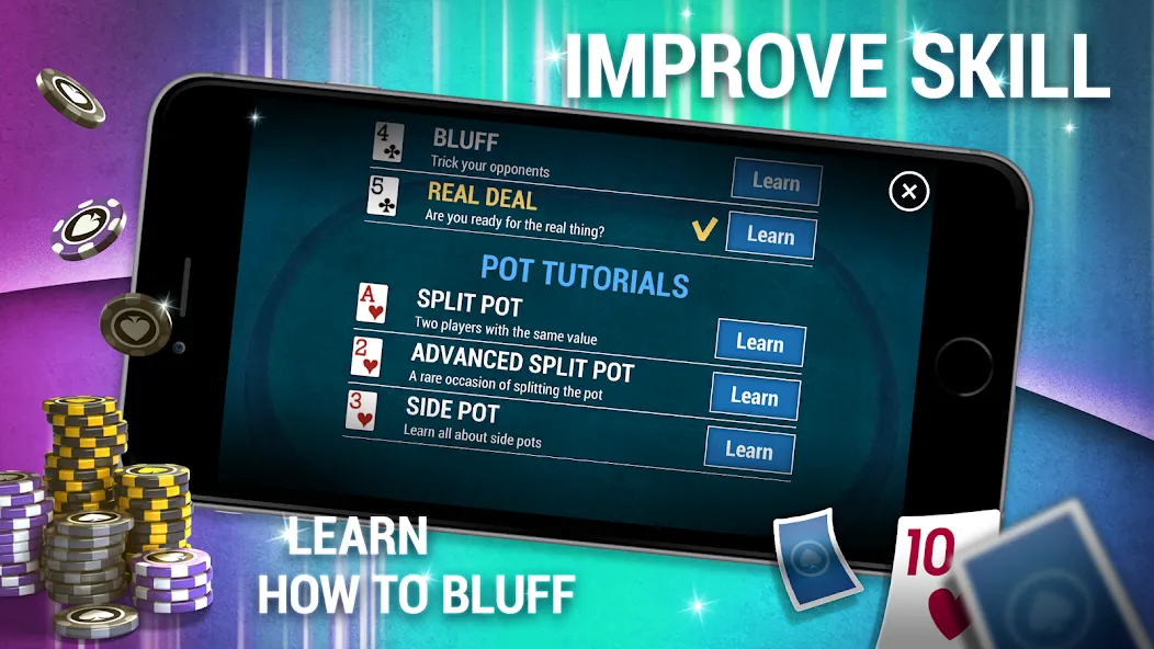 Learn How To Play Texas Poker — последняя версия с модом (Бесконечные фишки и подсказки) — скриншот 4 Learn How To Play Texas Poker — последняя версия с модом (Бесконечные фишки и подсказки) — скриншот 4