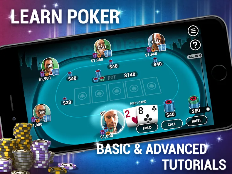 Learn How To Play Texas Poker — последняя версия с модом (Бесконечные фишки и подсказки) — скриншот 5 Learn How To Play Texas Poker — последняя версия с модом (Бесконечные фишки и подсказки) — скриншот 5