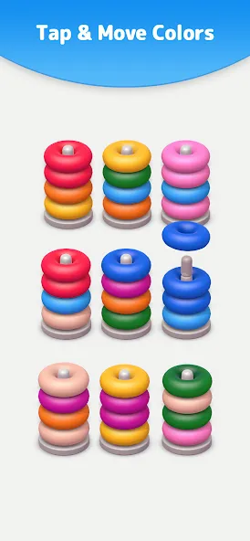 Скачать мод Color Sort 3D — Hoop Stack — Без рекламы и все уровни открыты — скриншот 3 Скачать мод Color Sort 3D — Hoop Stack — Без рекламы и все уровни открыты — скриншот 3