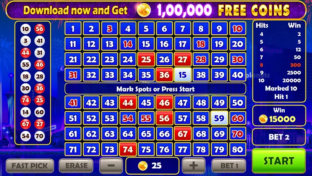 Keno Prime - Super 3X Payout — Утроенные выплаты и безлимитные монеты, скачать мод APK — скриншот 1
