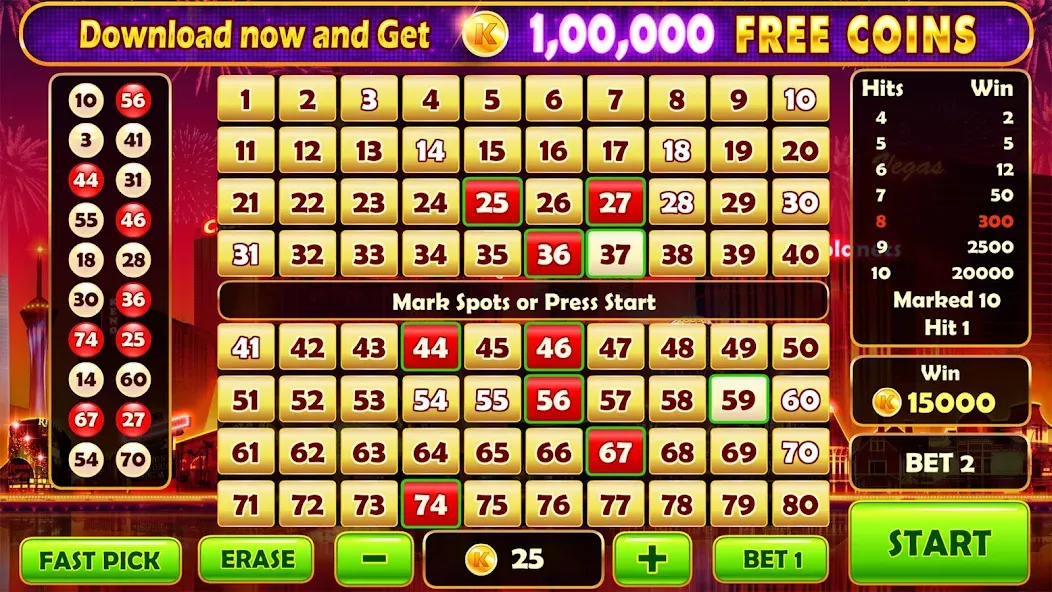 Keno Prime - Super 3X Payout — Утроенные выплаты и безлимитные монеты, скачать мод APK — скриншот 2